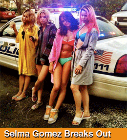 Still from Spring Breakers shoot and link to story