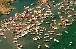 Aerial Shot of Flating Spring Break Party at Lake Havesu, AZ