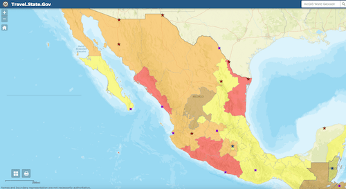 State Department Travel Map for Mexico